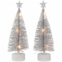 Northlight Set of 2 LED Pre-Lit Silver Mini Bottle Brush Pine Christmas Village Trees