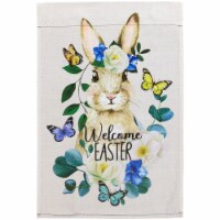 Northlight Bunny and Butterflies Welcome Easter Floral Outdoor Garden Flag 18 x 12.5 Perspective: Main