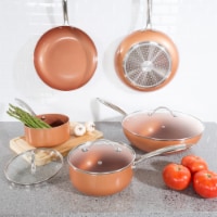 8 Pc Cookware Set with 2 Layer Nonstick Ceramic Coating, Tempered Glass Lid, Copper Color