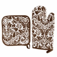 Oven Mitt and Pot Hold Oversized Flame Heat Protection Big Kitchen Safety Chocolate