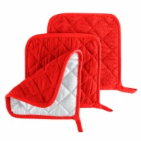 Set of 3 Pot Holders Flame Heat Protection Kitchen Safety 7.25 x 6.5 Red