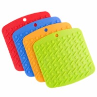 Set of 4 Pot Holders Jar Openers Garlic Peelers Spoon Rests Colorful Silicone