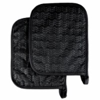 Lavish Home 69-12-B Quilted & Heat Resistant Pot Holder Set with Silicone Grip, Black - Set o