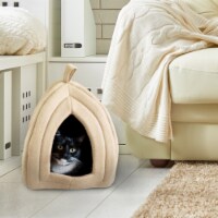 Tan Cat Pet Igloo Cave Enclosed Covered Tent House Removable Cushion Bed