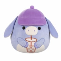 Squishmallows 16" Periwinkle Donkey with Hat Holding Iced Coffee Plush Toy Perspective: Main