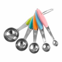 Stainless Steel Measuring Spoons on Ring Silicone Handles Set of 5 Tbsp Tsp and Metric