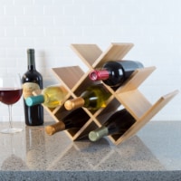 Bamboo 8 Bottle Wine Rack-Space Saving Tabletop Free Standing Wine Bottle Holder for Kitchen