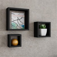 Lavish Home 80-FLT-3 Floating Shelves-Cube Wall Shelf Set with Hidden Brackets - Black