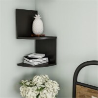 Lavish Home 80-FLT-11 2 Tier Wall Shelves with Hidden Brackets Floating Corner Shelf - Black