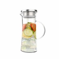 Glass Pitcher-50oz. Carafe with Stainless Steel Filter Lid- Heat Resistant to 300F