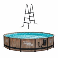 Summer Waves Natural Teak Elite 14' x 36  Round Frame Above Ground Swimming Pool
