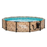 Summer Waves Elite 12' x 30  Round Above Ground Swimming Pool w/Pump, Light Oak