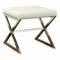 Benjara 20  Contemporary Leather Upholstery Stool with Metal Base in White
