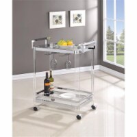 Benjara 28.5  Transitional Glass Serving Cart with Glass Top in Clear