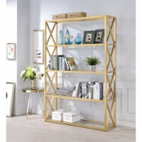 Glass & Metal Bookshelf With 5 Shelves, Clear Glass & Gold