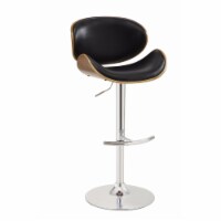 Mid Century Small Back Adjustable Bar Height Stool, Black & Walnut