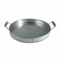 Benzara Round Galvanized Metal Serving Tray With Wooden Handles, Gray- Saltoro Sherpi