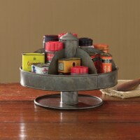 Benzara Galvanized Lazy Susan Organizer With 6 Pockets, Gray- Saltoro Sherpi