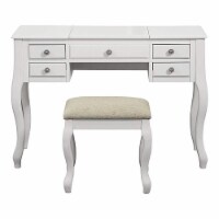 Benjara Cherub 43  Modern Wood Vanity Set Featuring Stool and Mirror in White