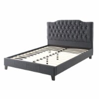 Magnificent Wooden Full Bed With Polyfiber Tufted Head Board, Blue Gray