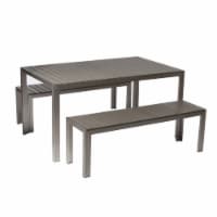 Effortlessely Uncomplicated  Anodized Aluminum Table And Bench Set In Gray (Set of 3)