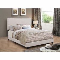 Fabric Upholstered Queen Size Platform Bed With Nail Head Trim, Ivory