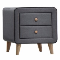 Transitional Style Wood and Fabric Upholstery Nightstand with 2 Drawers, Gray