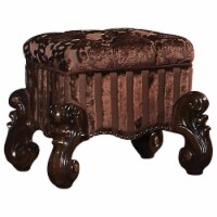 Tufted Fabric Upholstered Wooden Vanity Stool With Scrolled Legs, Cherry Oak Brown