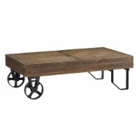 Rectangular Thick Wood Top Coffee Table With Sand Cast Metal Base, Brown