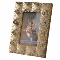Rectangular Shaped Polyresin Photo Frame with Mirror and Pyramid Like Design , Gold- Saltoro