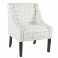 Fabric Upholstered Wooden Accent Chair with Windowpane Pattern, Black and White