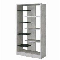 Faux Concrete And Wooden Bookshelf With Open Shelves, Gray And Black