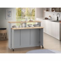 Wooden Kitchen Cart with Nine Open Compartments and Drop Down Leaf, Brown and Gray