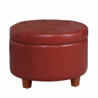 Leatherette Upholstered Wooden Ottoman with Single Button Tufted Lift Top Storage, Red, Large
