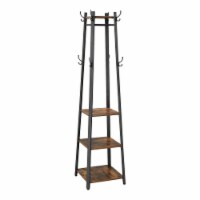 Benjara BM195867 Metal Framed Ladder Style Coat Rack with Three Wooden Shelves - Brown & Blac