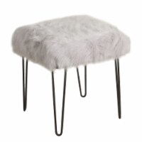 Benjara 18.5  Transitional Faux Fur and Metal Stool in Gray and Black