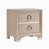 Two Drawers Wooden Nightstand with Oversized Ring Handles, Silver