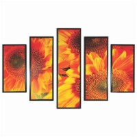 5 Piece Wooden Wall Decor with Sun Flower Imprint, Yellow and Black- Saltoro Sherpi