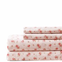 Melun 4 Piece Rose Pattern King Size Sheet Set The Urban Port, Pink and White