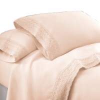 Udine 4 Piece Queen Size Microfiber Sheet Set with Crochet Lace The Urban Port, Pink