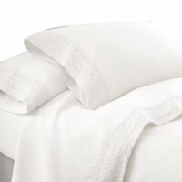 Udine 4 Piece Queen Size Microfiber Sheet Set with Crochet Lace The Urban Port, White