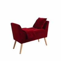 Button Tufted Wooden Storage Bench with Pillow and Blanket, Red- Saltoro Sherpi