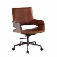 Faux Leather Upholstered Wooden Office Chair with Lift Mechanism,Brown- Saltoro Sherpi