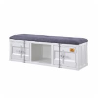 Metal Bench with Open Storage and Tufted Fabric Seat, White and Gray- Saltoro Sherpi