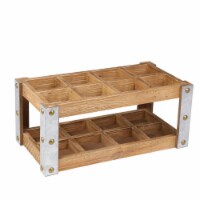 Rectangular Metal 8 Bottle Wooden Wine Rack, Brown and Silver- Saltoro Sherpi
