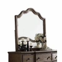 Wooden Rectangular Shape Mirror With Scalloped Top, Brown And Silver