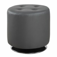Round Leatherette Swivel Ottoman with Tufted Seat, Gray and Black- Saltoro Sherpi