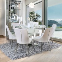 Dining Table with Round Glass Top, Silver and Clear