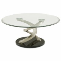 Coffee Table With Twisted Metal Base And Round Glass Top, Silver And Black