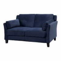 Fabric Upholstered Wooden Loveseat with Tufted Back pillows, Dark Blue- Saltoro Sherpi